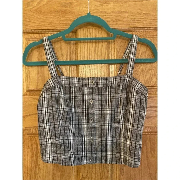 Hollister Plaid Spaghetti Strap Crop top Size Medium smocked back - Picture 1 of 7